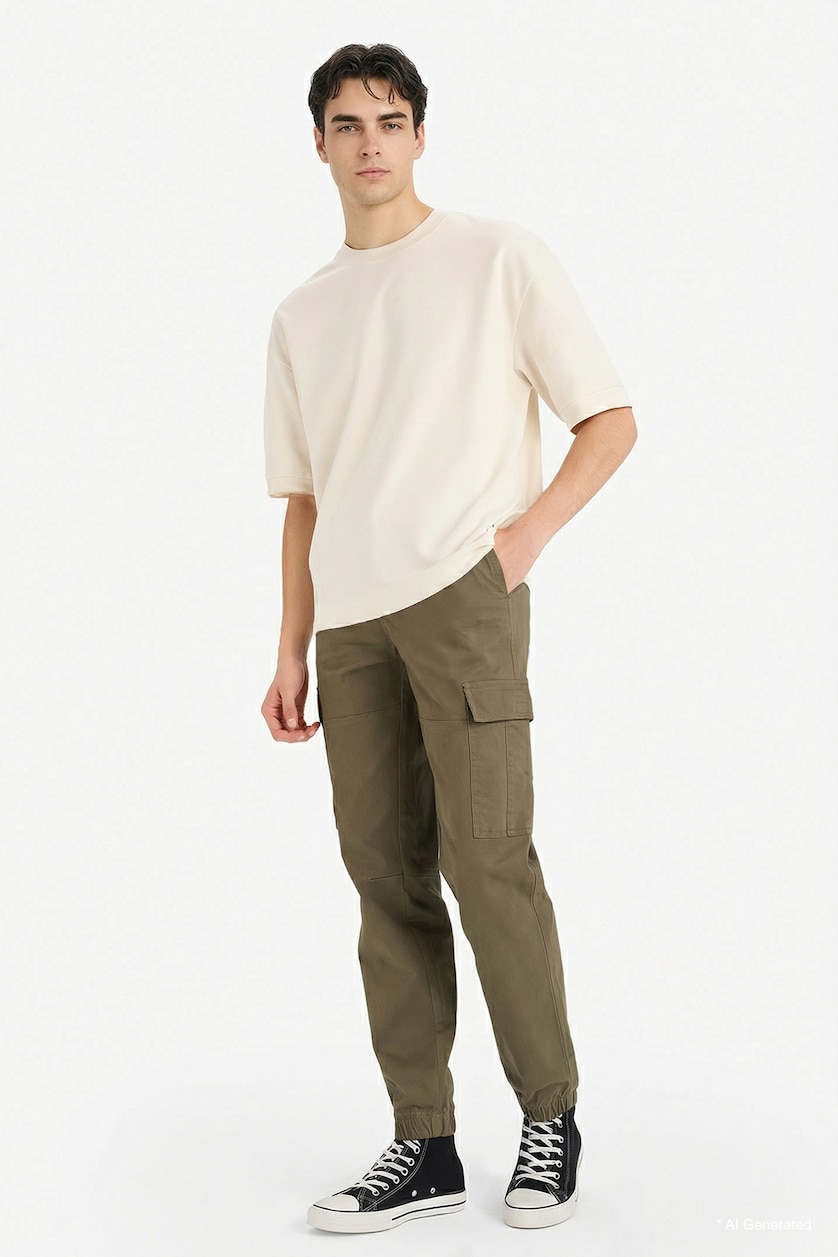 Erkek Haki Regular Jogger Gabardın Pantolon