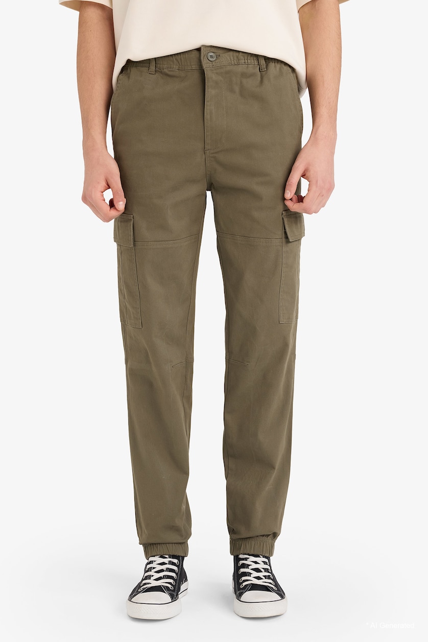 Erkek Haki Regular Jogger Gabardın Pantolon