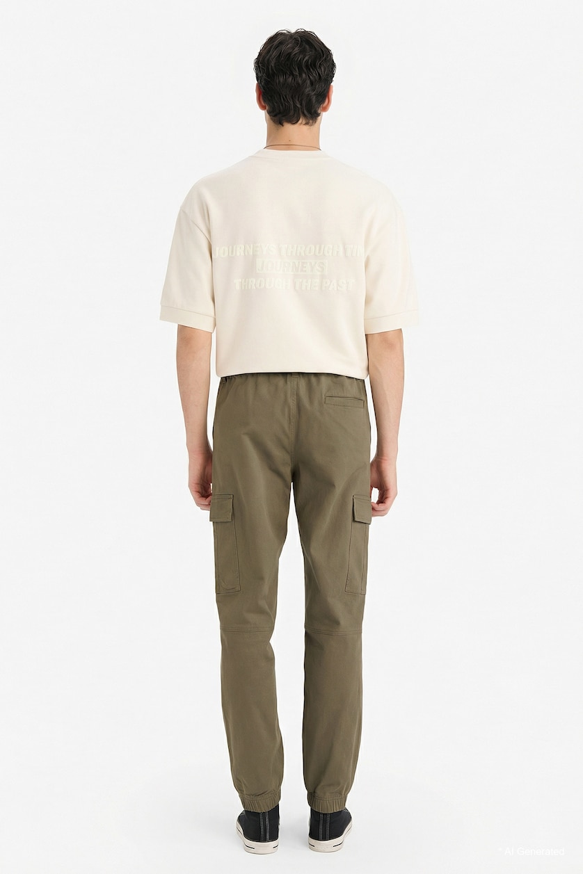 Erkek Haki Regular Jogger Gabardın Pantolon