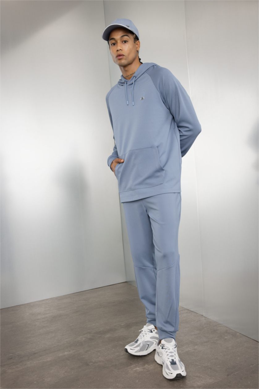 Man Blue DeFactoFit Standard Fit Hooded Sports Sweatshirt