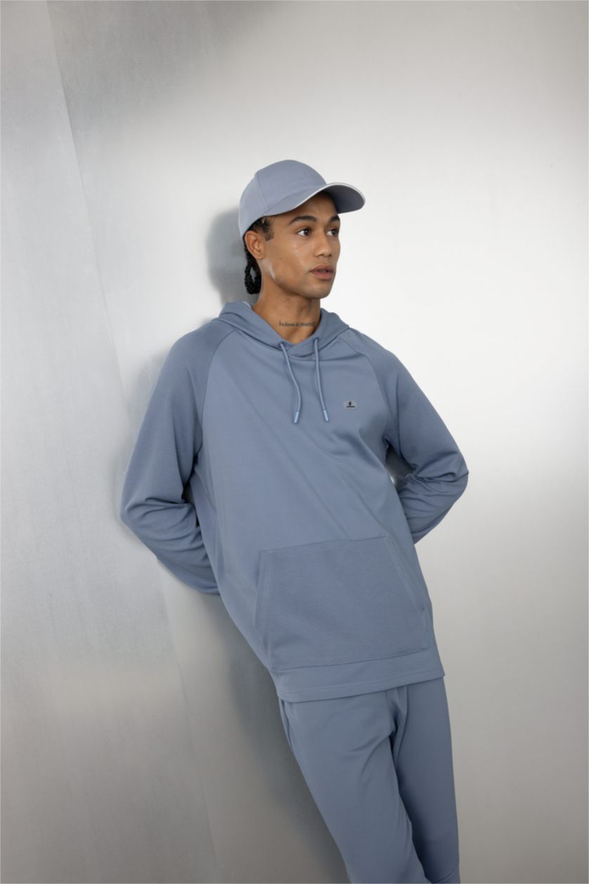 Man Blue DeFactoFit Standard Fit Hooded Sports Sweatshirt