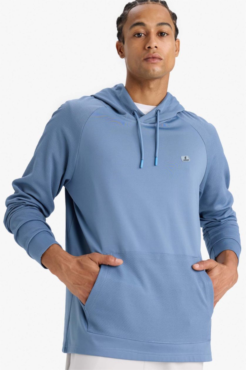 Man Blue DeFactoFit Standard Fit Hooded Sports Sweatshirt