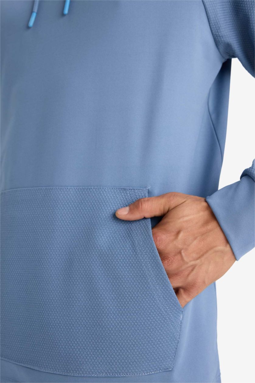 Man Blue DeFactoFit Standard Fit Hooded Sports Sweatshirt