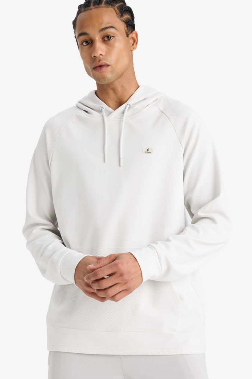 Erkek Taş Standart Fit Kapüşonlu Basic Düz Sporcu Sweatshirt