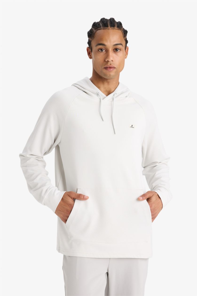 Erkek Taş Standart Fit Kapüşonlu Basic Düz Sporcu Sweatshirt