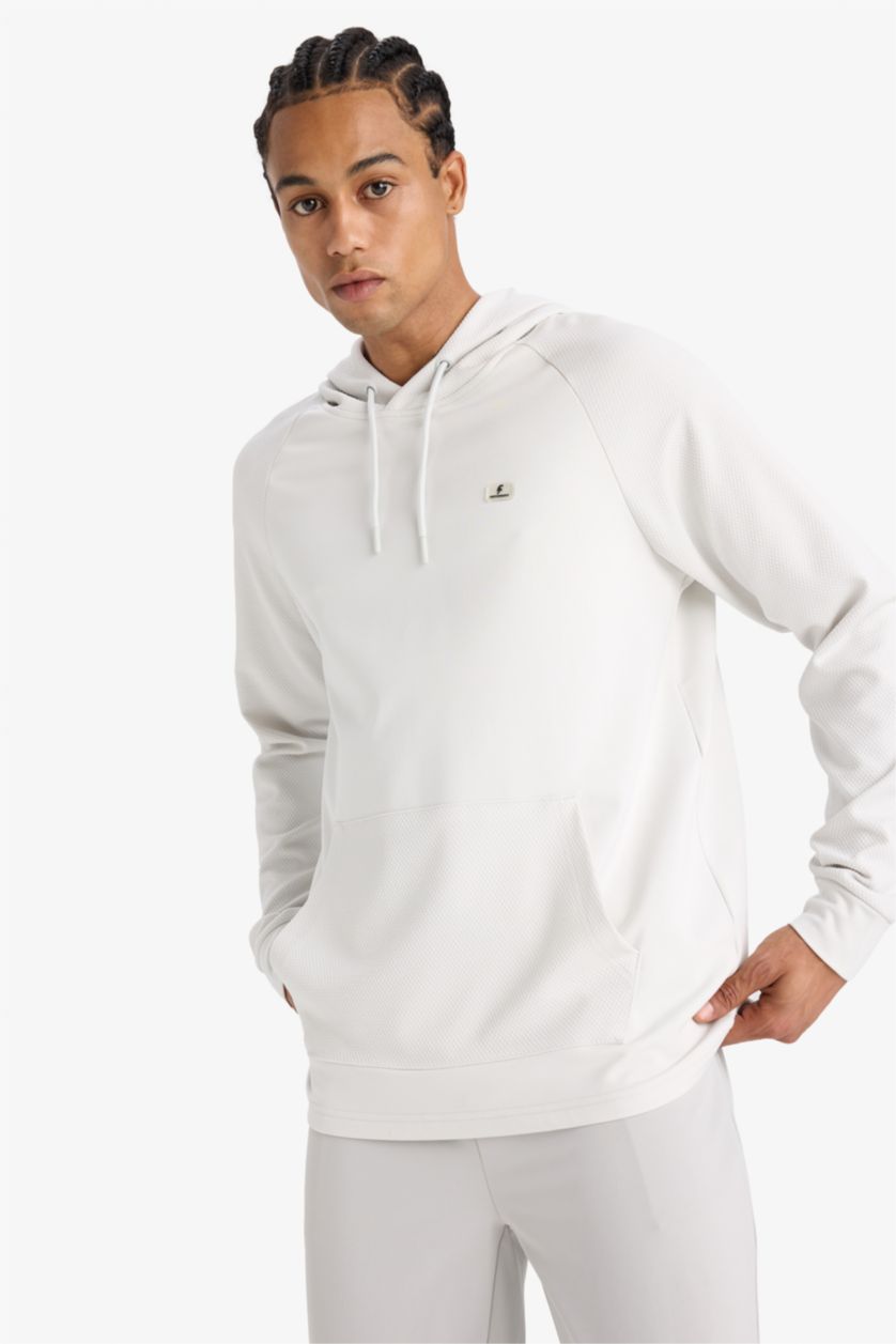 Erkek Taş Standart Fit Kapüşonlu Basic Düz Sporcu Sweatshirt
