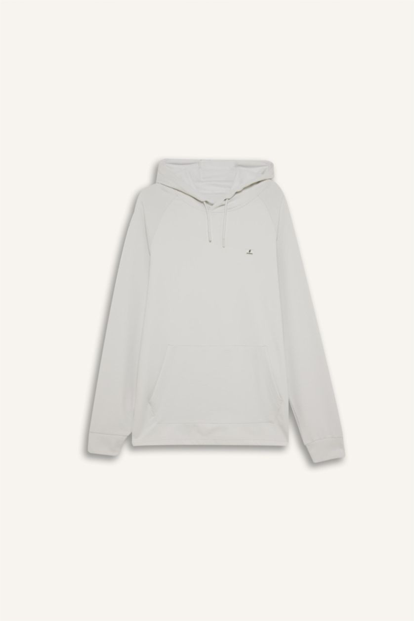 Erkek Taş Standart Fit Kapüşonlu Basic Düz Sporcu Sweatshirt