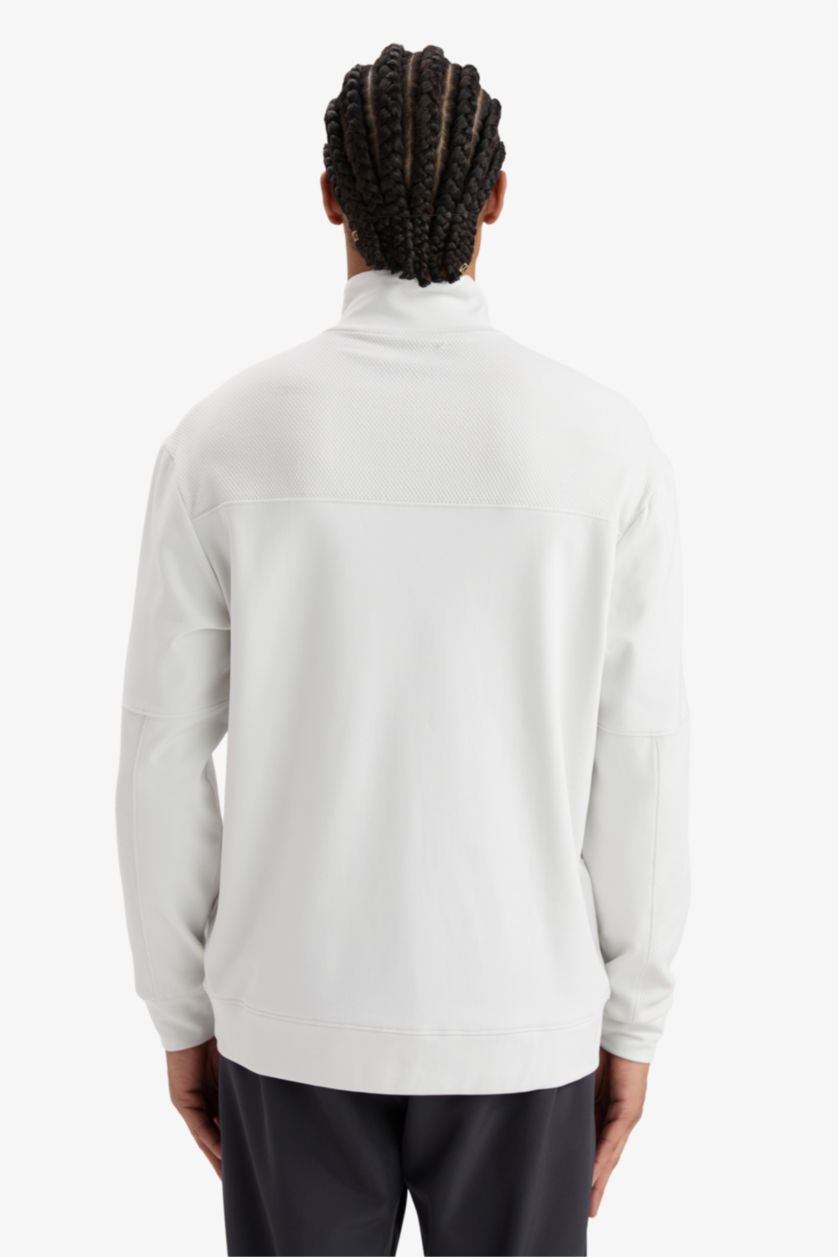 Erkek Taş Gri Standart Fit Dik Yaka Fermuarlı Skuba Dalgıç Kumaş Sporcu Sweatshirt