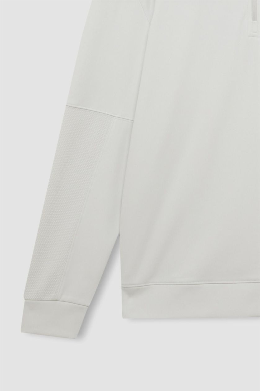 Erkek Taş Gri Standart Fit Dik Yaka Fermuarlı Skuba Dalgıç Kumaş Sporcu Sweatshirt