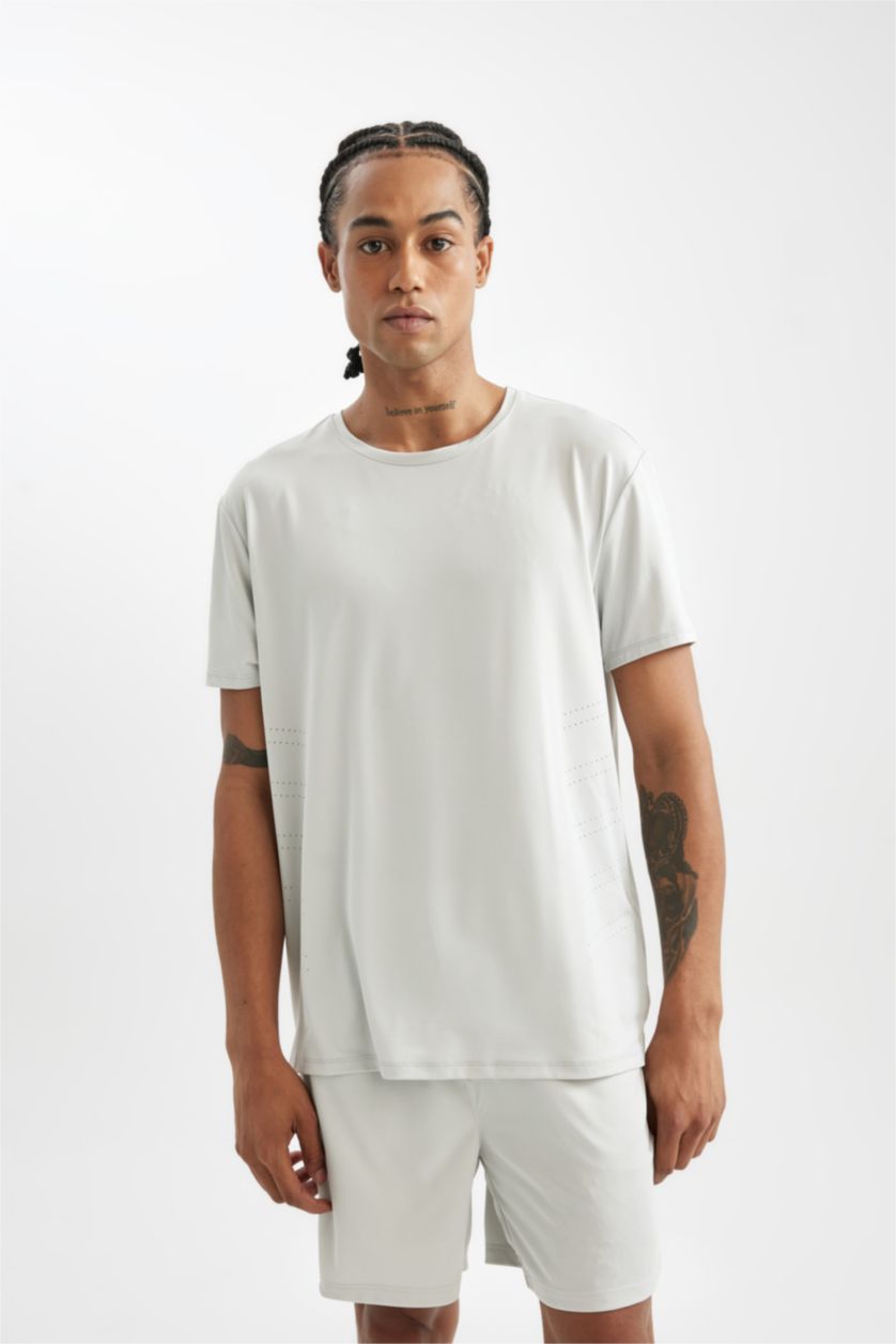 Erkek Taş DeFactoFit Standart Fit Bisiklet Yaka Sporcu Kısa Kollu Tişört