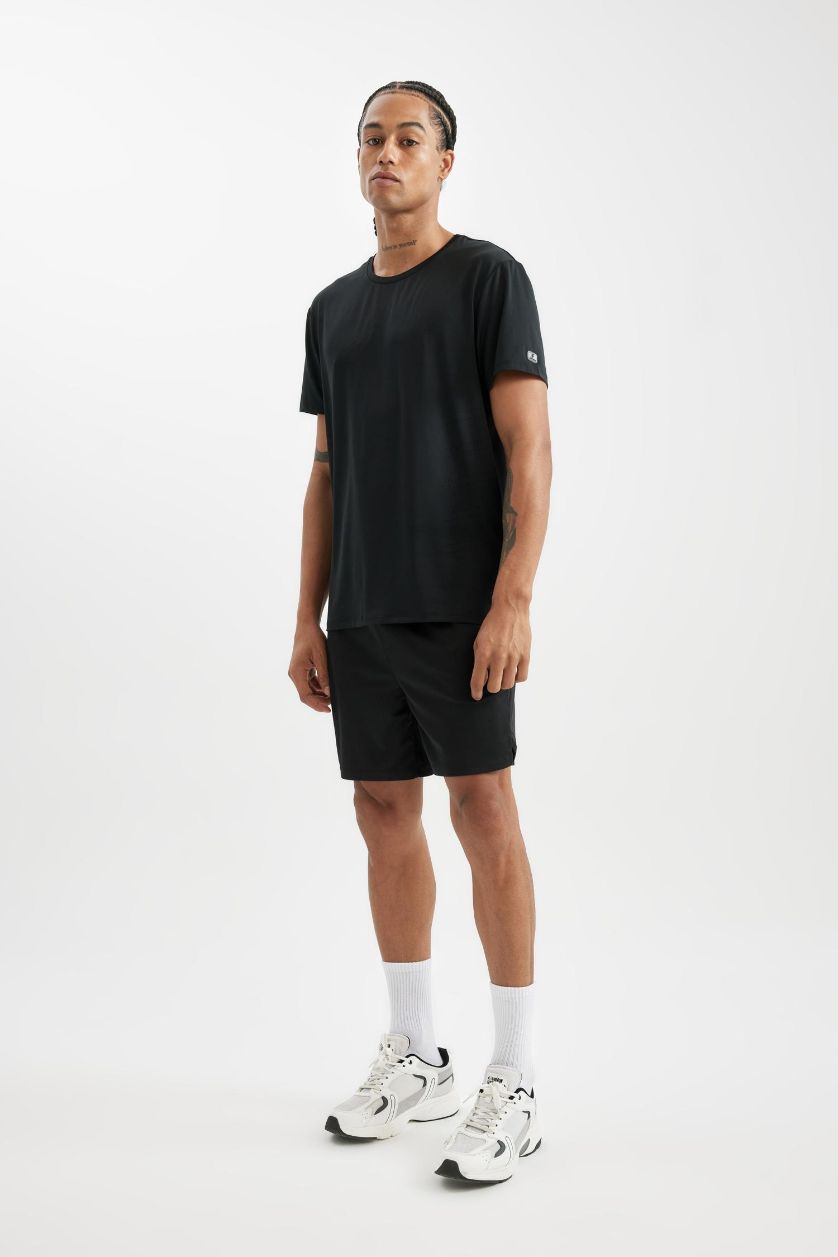 MAN Black Standard Fit Sports Shorts