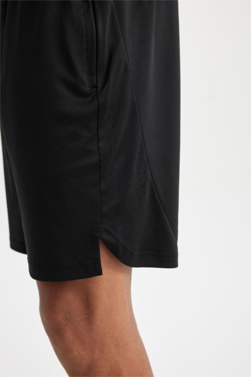 MAN Black Standard Fit Sports Shorts