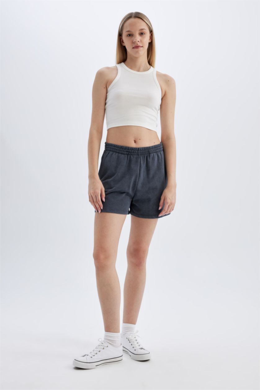 WOMAN Anthracite Straight Leg Thick Fabric Shorts