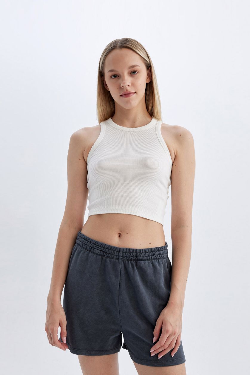 WOMAN Anthracite Straight Leg Thick Fabric Shorts