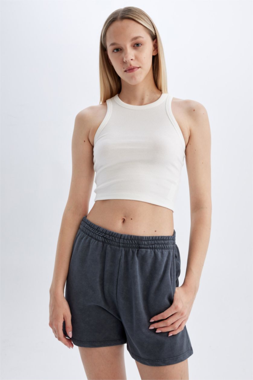 WOMAN Anthracite Straight Leg Thick Fabric Shorts