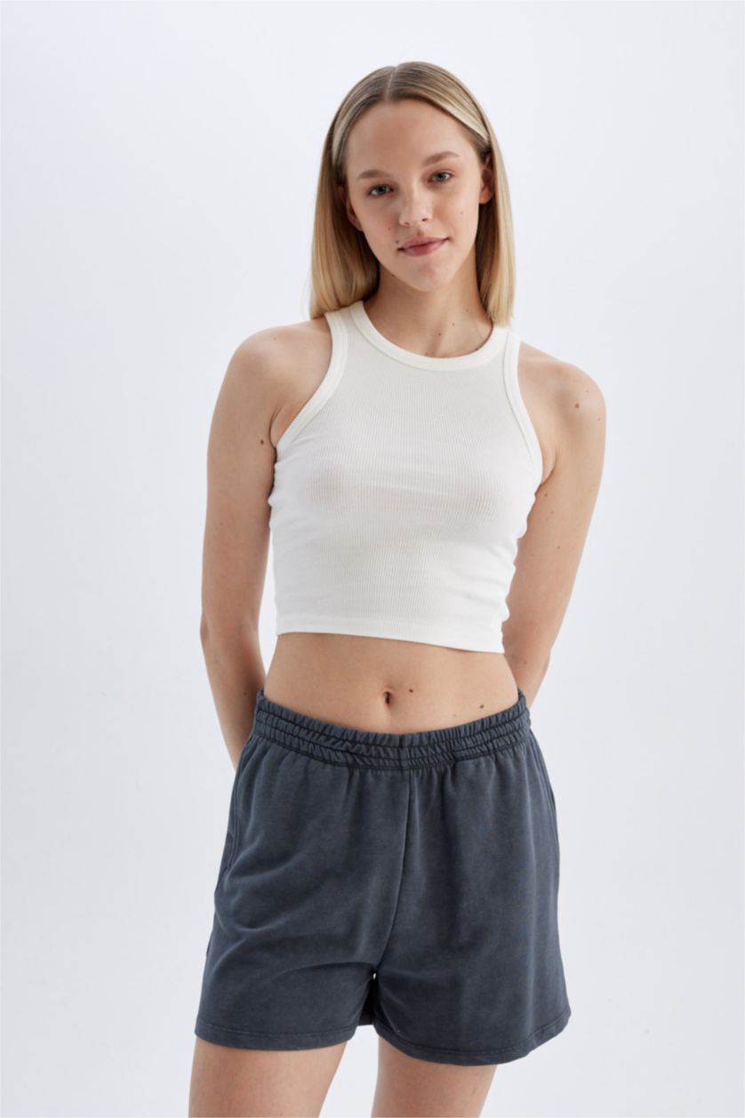 WOMAN Anthracite Straight Leg Thick Fabric Shorts