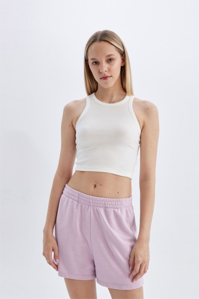 WOMAN Light Lilac Thick Sweatshirt Fabric Regular Hem Shorts