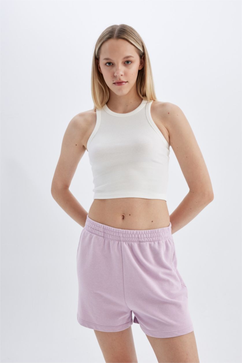 WOMAN Light Lilac Thick Sweatshirt Fabric Regular Hem Shorts