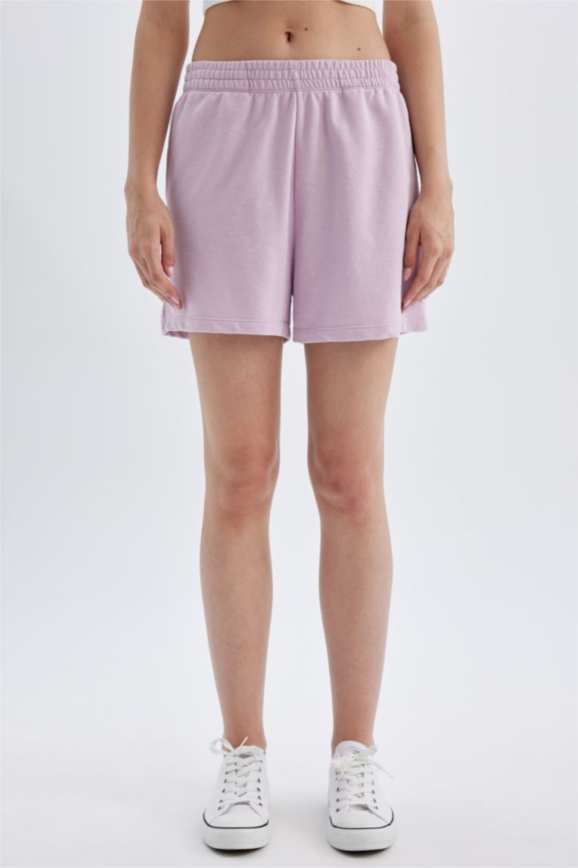 WOMAN Light Lilac Thick Sweatshirt Fabric Regular Hem Shorts