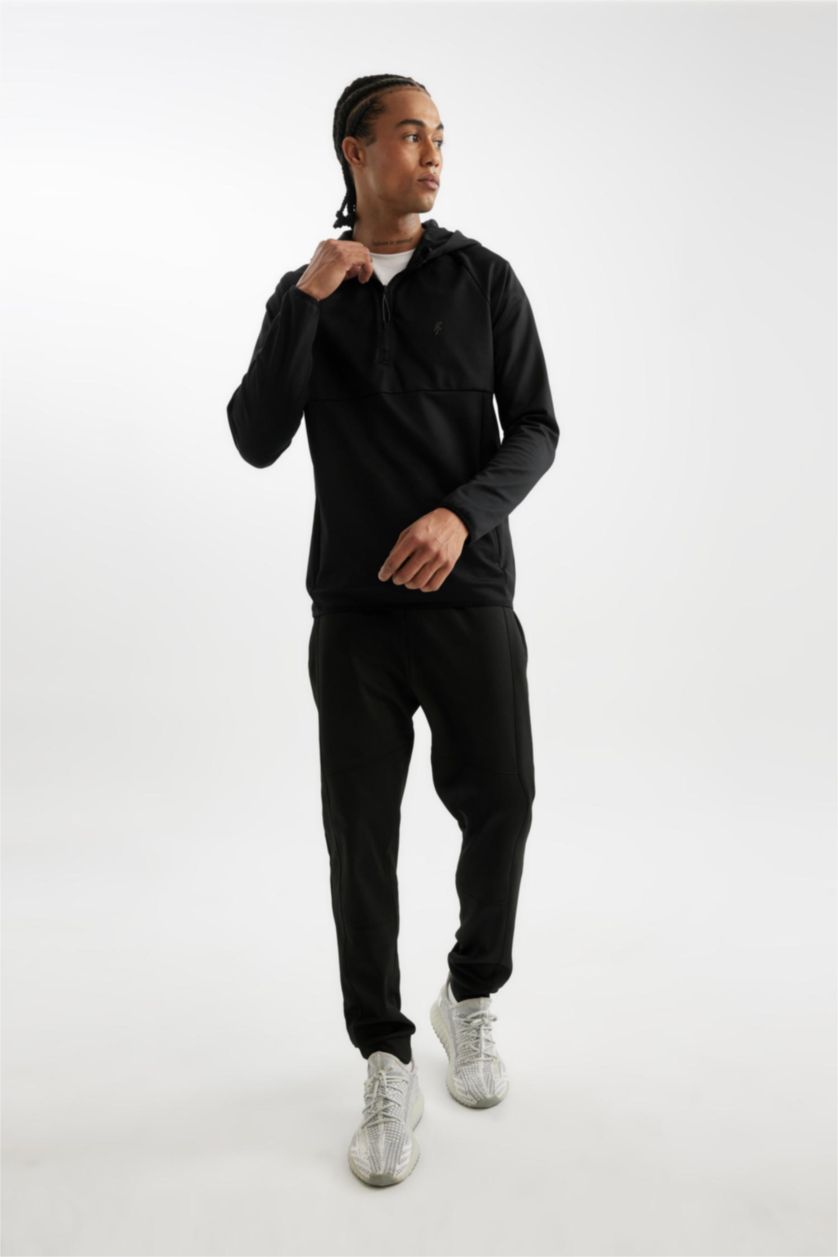 Erkek Siyah Standart Fit Kapüşonlu Fermuarlı Pike Sporcu Sweatshirt