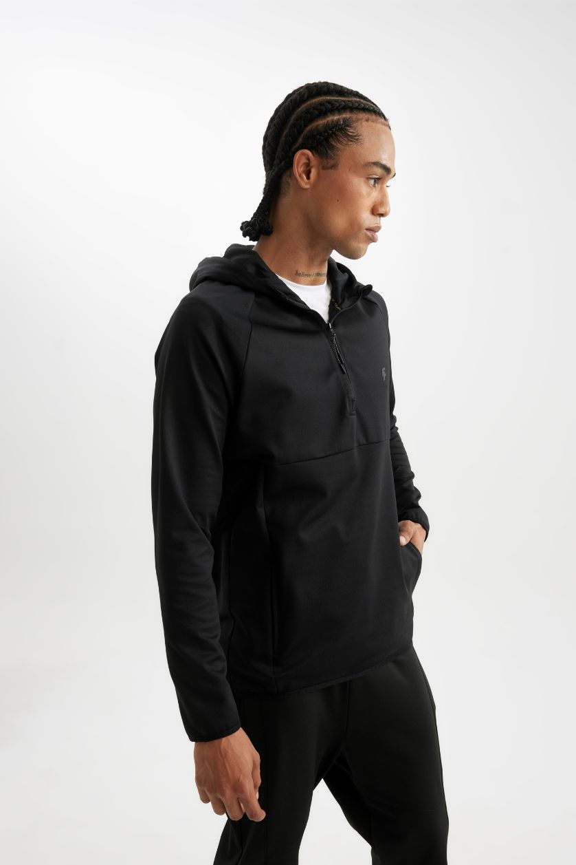 Erkek Siyah Standart Fit Kapüşonlu Fermuarlı Pike Sporcu Sweatshirt