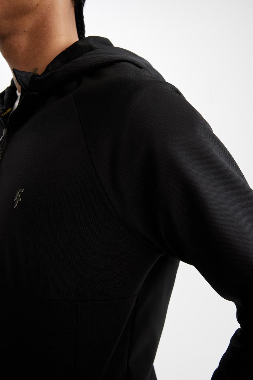 Erkek Siyah Standart Fit Kapüşonlu Fermuarlı Pike Sporcu Sweatshirt