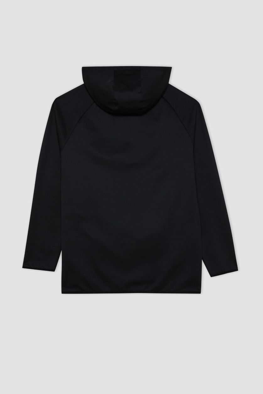 Erkek Siyah Standart Fit Kapüşonlu Fermuarlı Pike Sporcu Sweatshirt