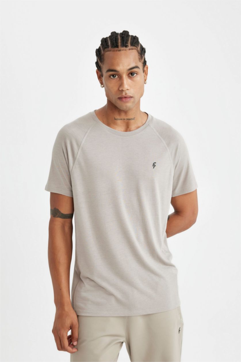 Man Grey DeFactoFit Standard Fit Sports T-Shirt