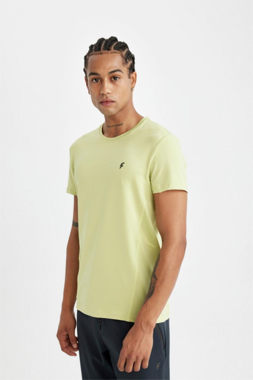 Erkek Açık Yeşil DeFactoFit Slim Fit Dar Kesim Bisiklet Yaka Sporcu Kısa Kollu Tişört