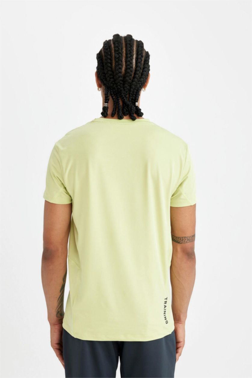 Erkek Açık Yeşil DeFactoFit Slim Fit Dar Kesim Bisiklet Yaka Sporcu Kısa Kollu Tişört