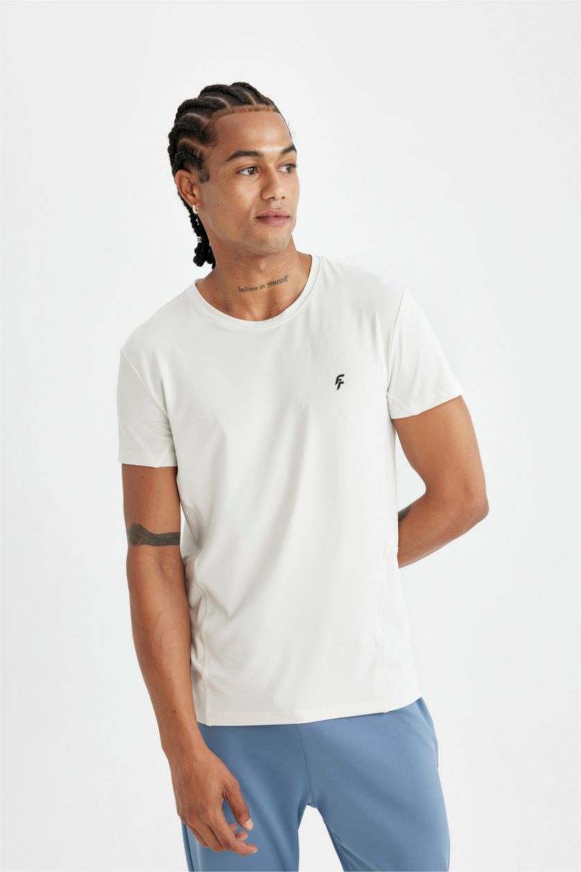 رجال اللون الحجري تيشيرت رياضي نص ردن سليم فيت من DeFactoFit