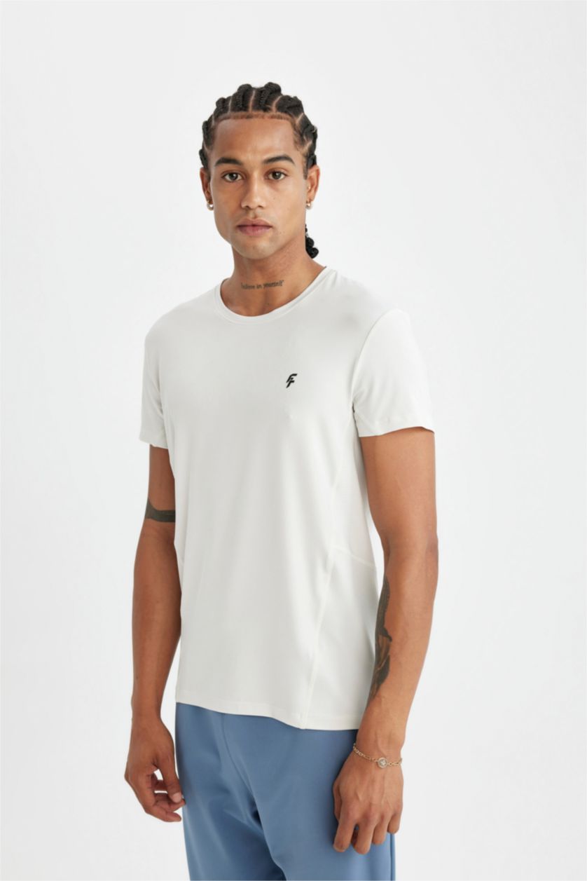 رجال اللون الحجري تيشيرت رياضي نص ردن سليم فيت من DeFactoFit