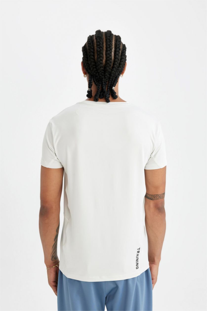 رجال اللون الحجري تيشيرت رياضي نص ردن سليم فيت من DeFactoFit