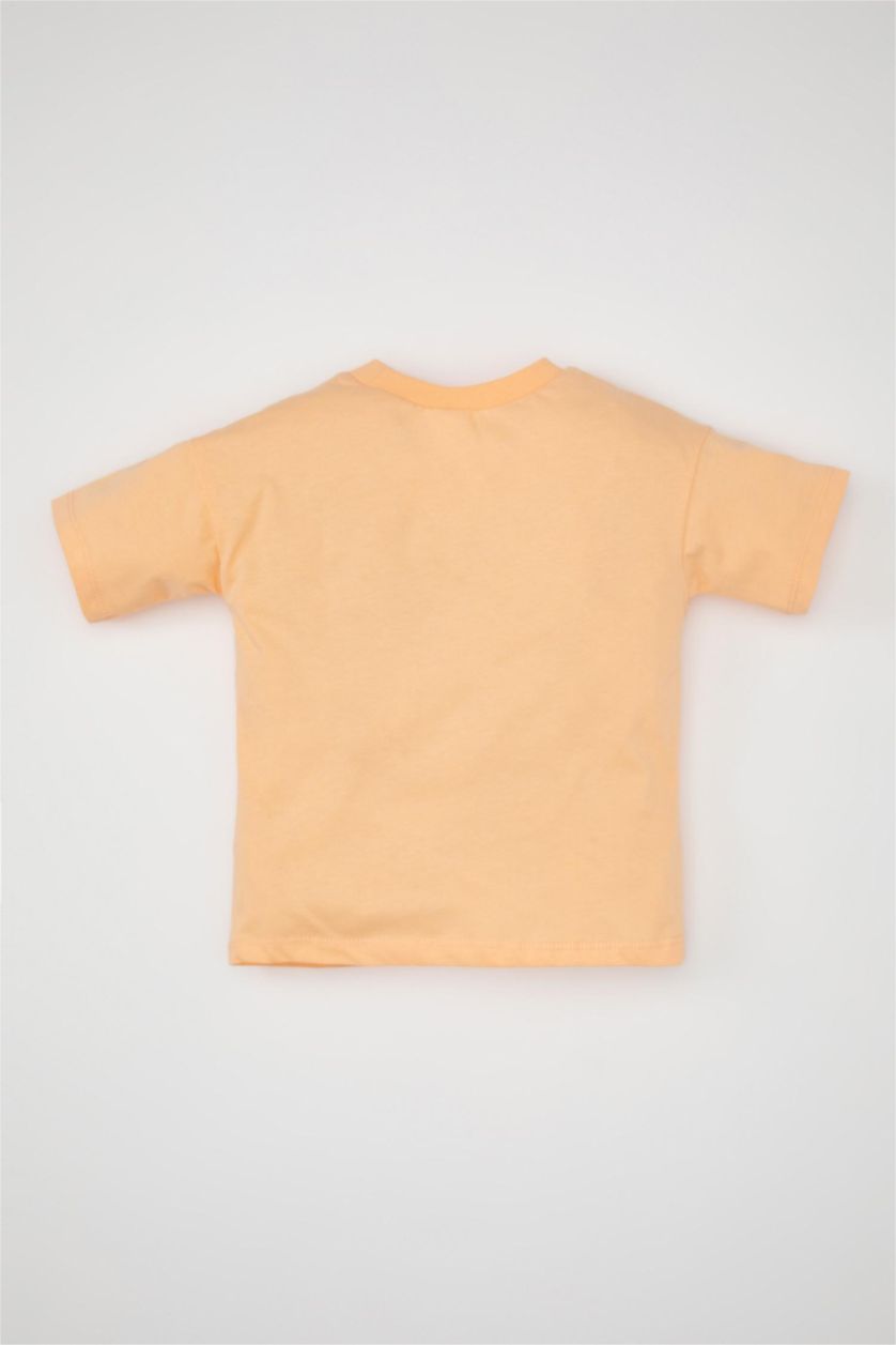 Erkek Bebek Somon Bisiklet Yaka Palmiye Baskılı Kısa Kollu Tişört Erkek Bebek