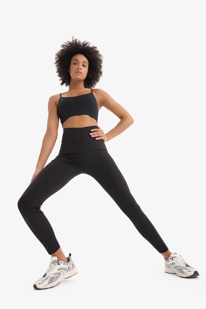 Kadın Siyah Siyah Yüksek Bel Beli Saran Toparlayıcı Esnek Premium Sporcu Tayt