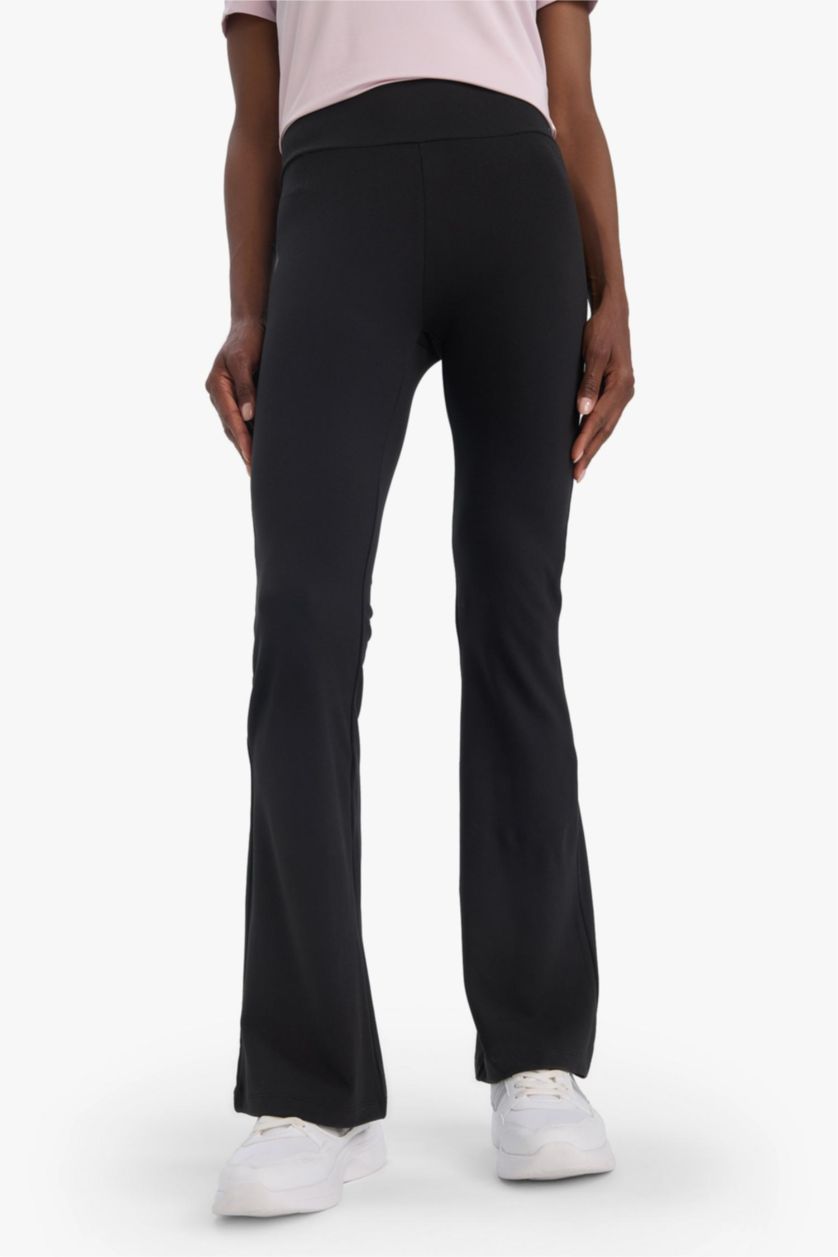 Женщины Черный DeFactoFit flare fit спортивные брюки с высокой талией, поддержкой и стандартной длиной
