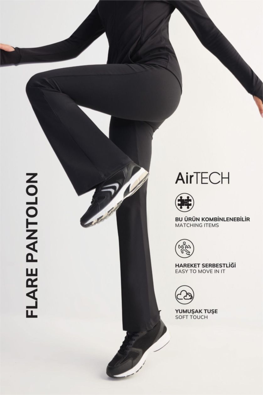 Kadın Siyah Beli Saran Flare Fıt Pantolon