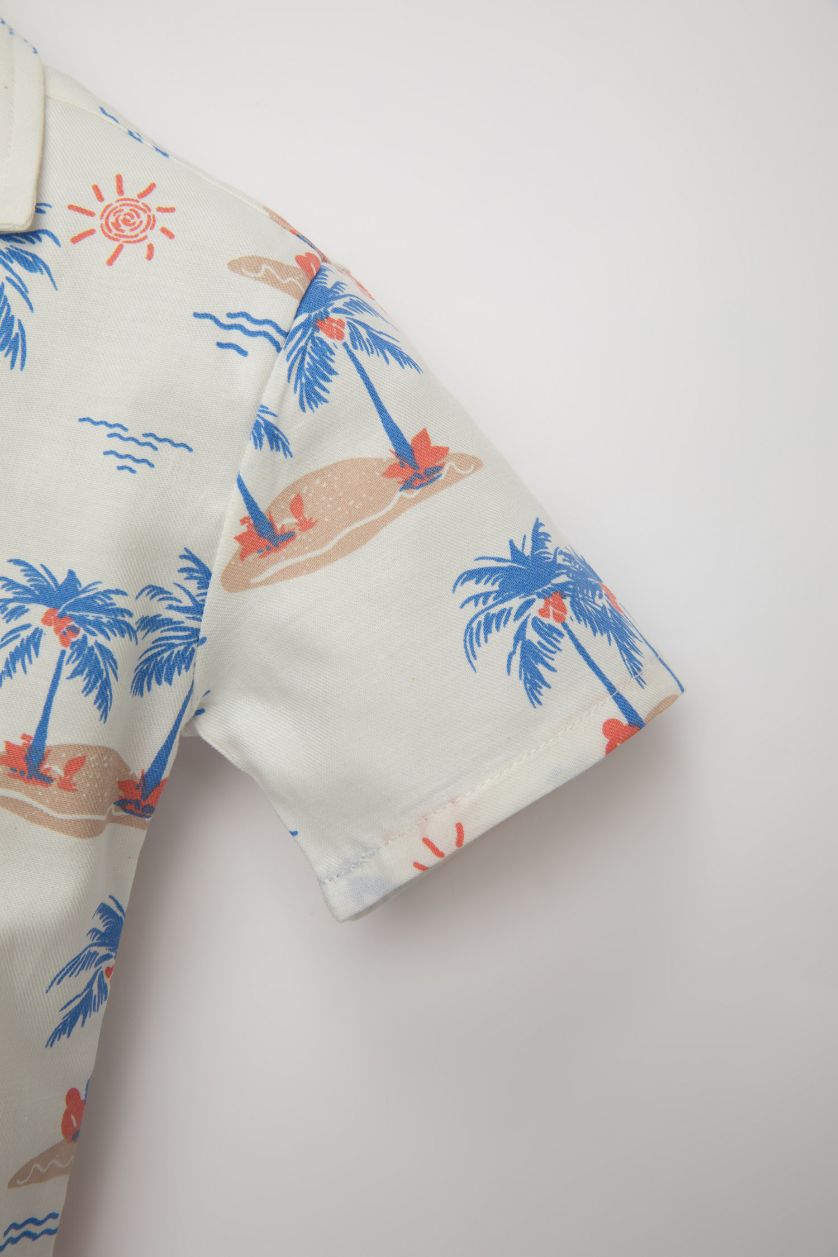 BABY BOY Light Stone Baby Boy Open Collar Twill Short Sleeve Shirt