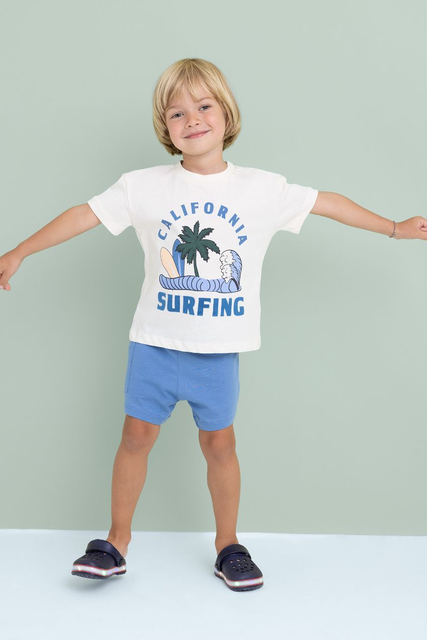 طفل صغير بيج فاتح سيت ولادي بطبعة نخيل - قطعتين