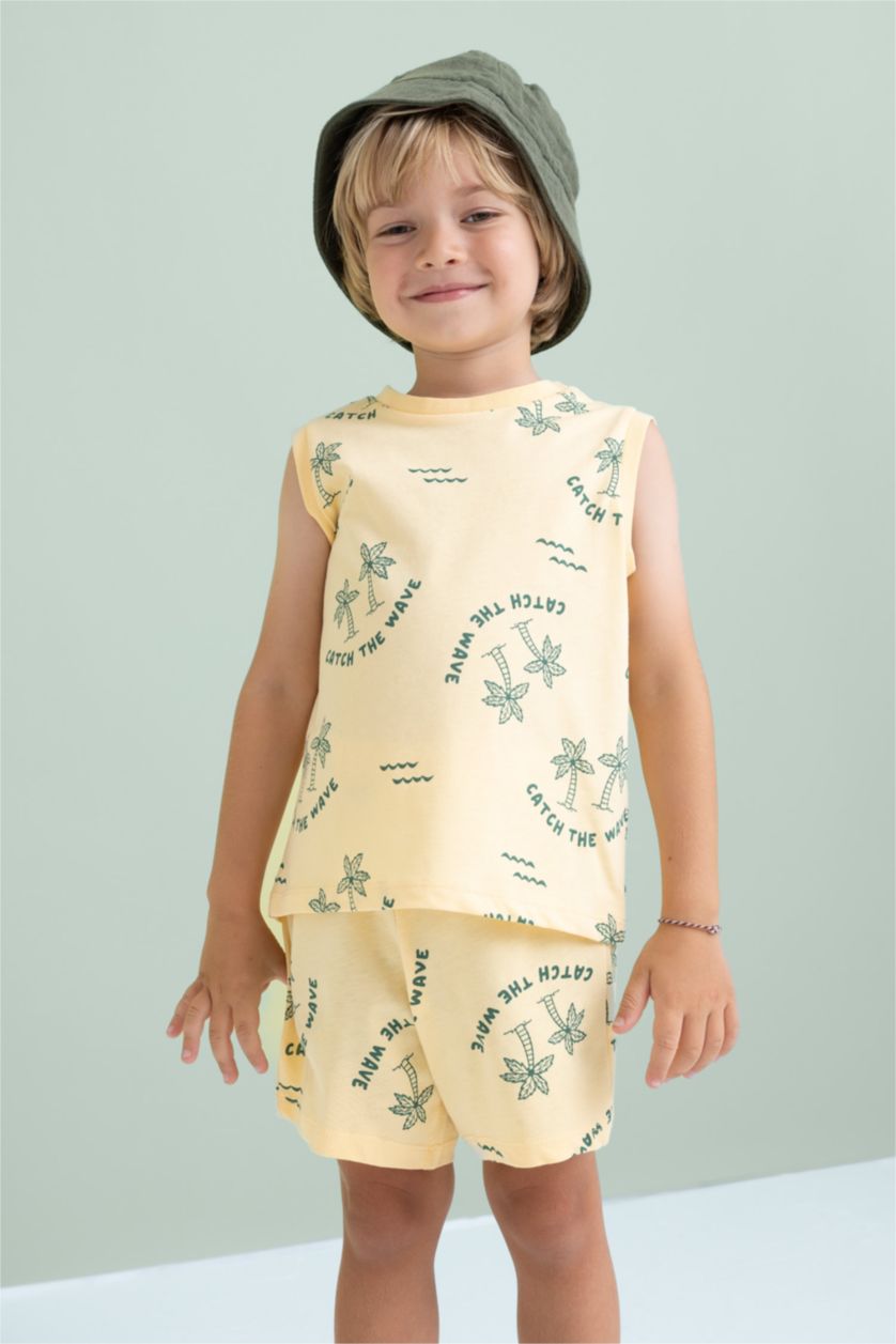 BÉBÉ GARÇON Orange Ensemble de T-Shirt Sans Manches et Short à Motif Palmier pour Bébé Garçon