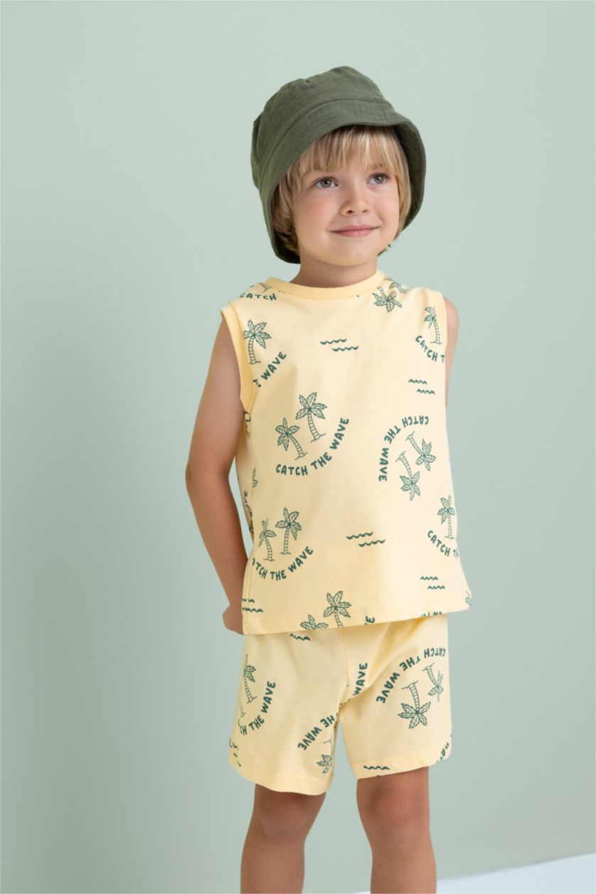 BÉBÉ GARÇON Orange Ensemble de T-Shirt Sans Manches et Short à Motif Palmier pour Bébé Garçon