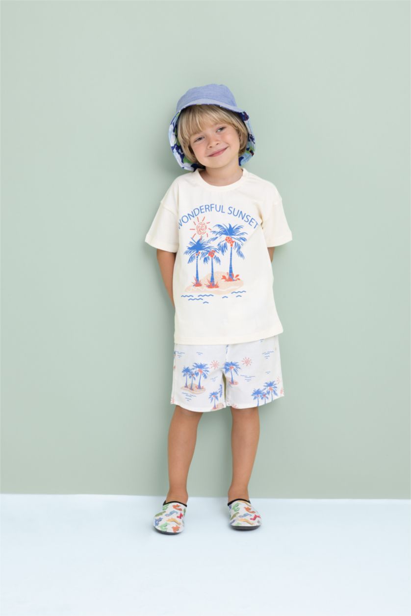 Baby Boy Ecru Baby Boy Palm Tree Patterned 2 Piece Set