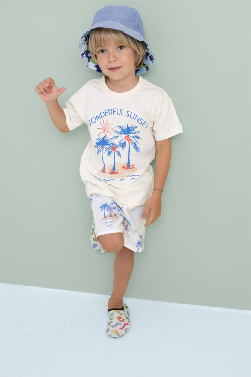 Baby Boy Ecru Baby Boy Palm Tree Patterned 2 Piece Set