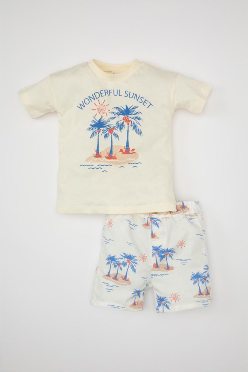Baby Boy Ecru Baby Boy Palm Tree Patterned 2 Piece Set