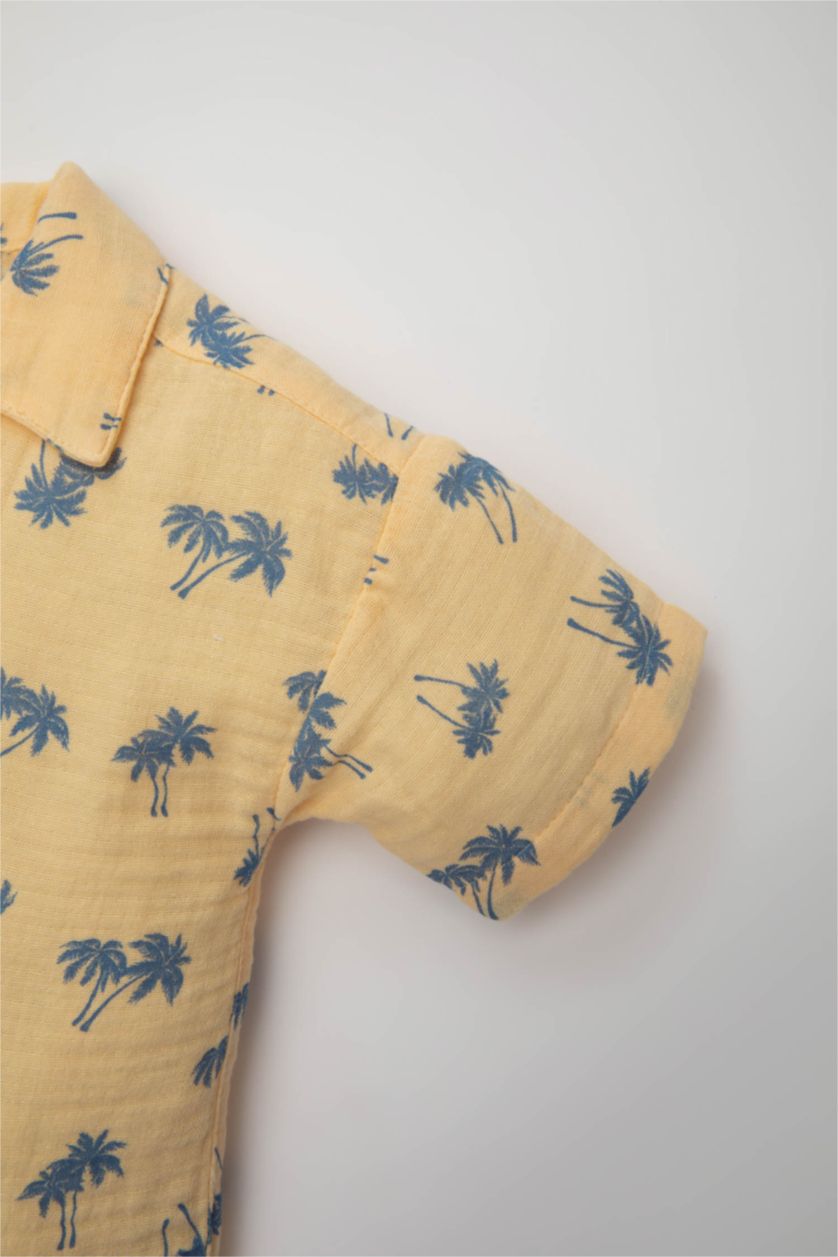 Baby Boy Salmon Baby Boy Palm Tree Patterned Muslin 2 Piece Set