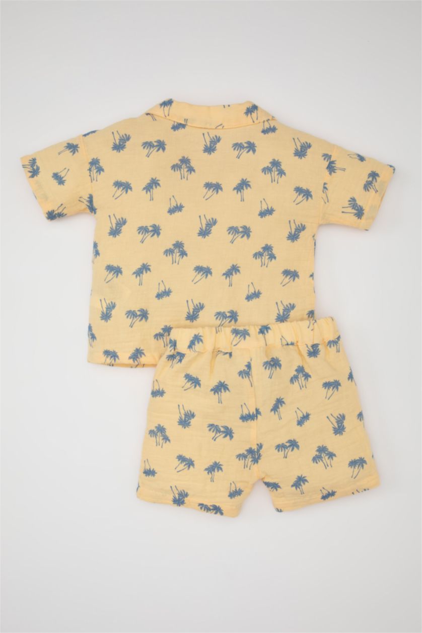 Baby Boy Salmon Baby Boy Palm Tree Patterned Muslin 2 Piece Set