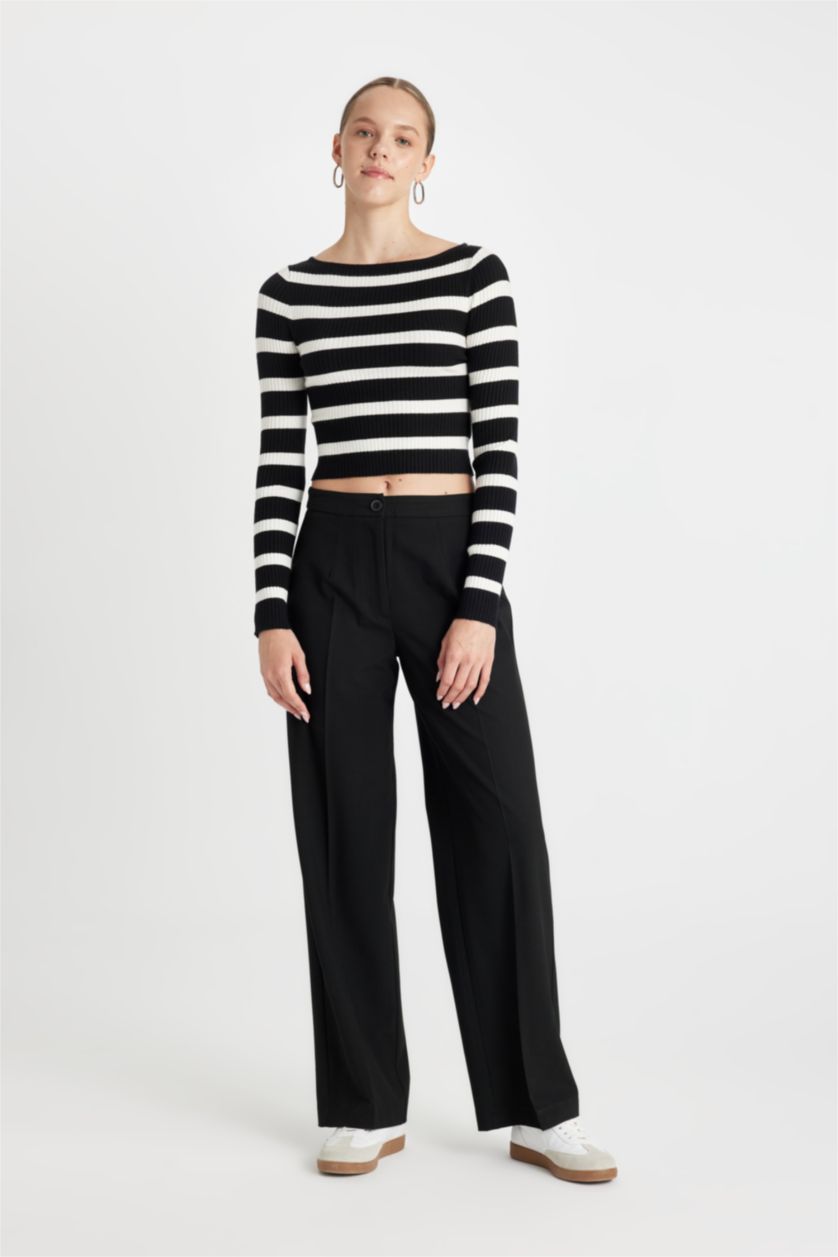 Әйелдерге қара слим пішімі қайық тәріздес жаға трикотаж Пулловер