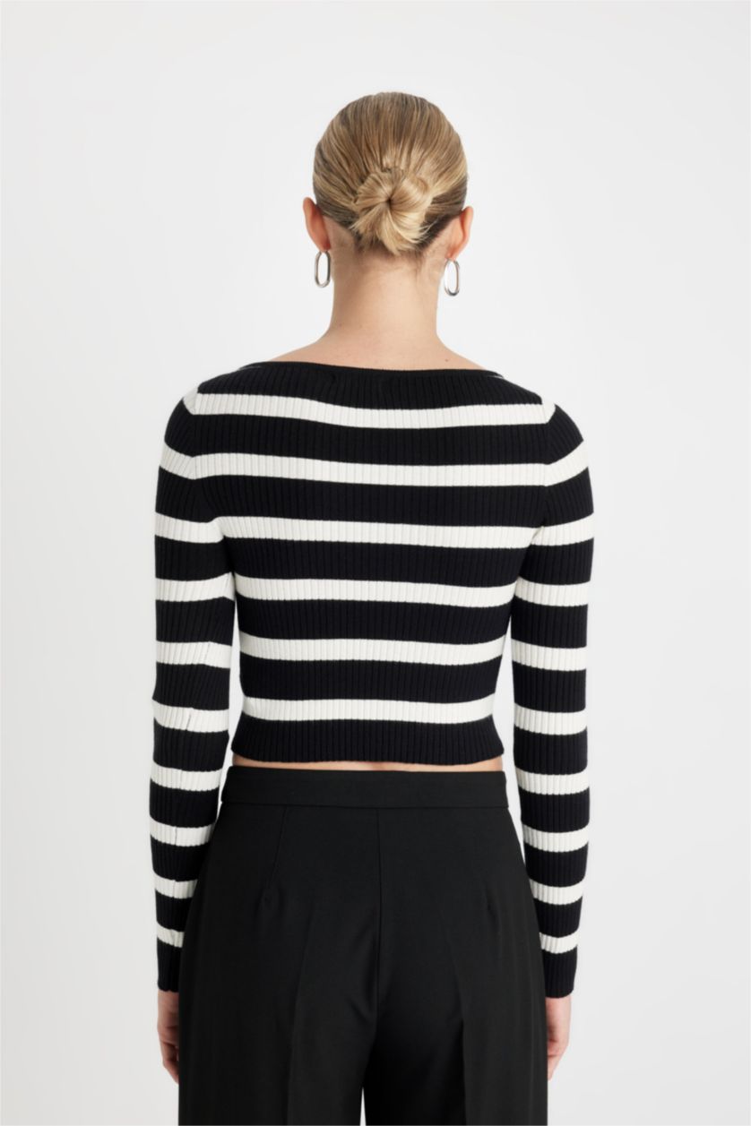 Әйелдерге қара слим пішімі қайық тәріздес жаға трикотаж Пулловер