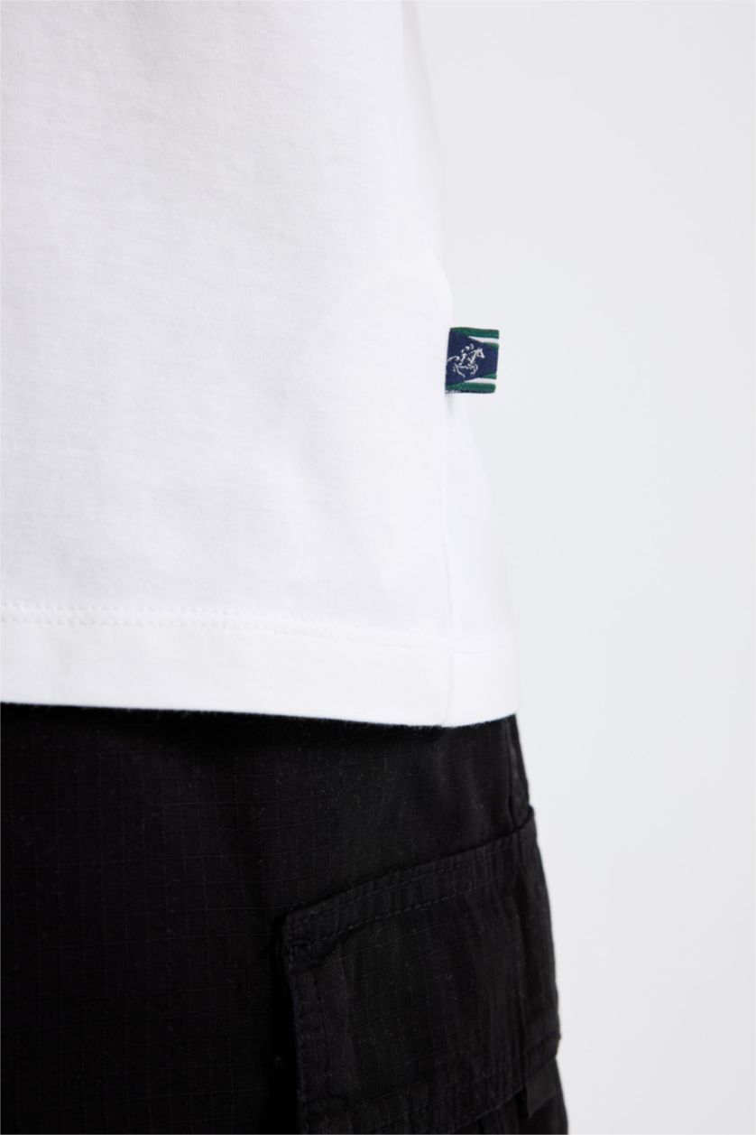 رجال أبيض تيشيرت نص كم قصة عادية برقبة مستديرة