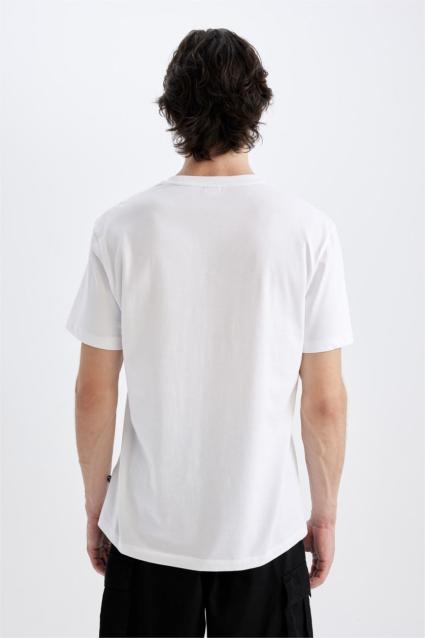 رجال أبيض تيشيرت نص كم قصة عادية برقبة مستديرة